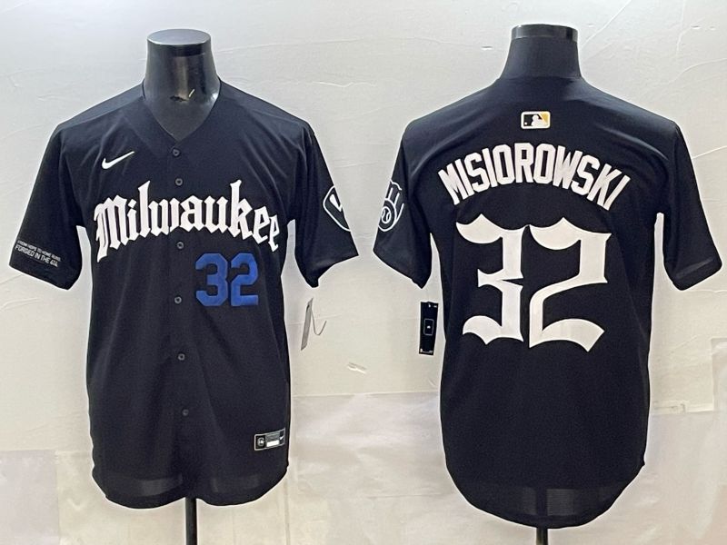 Men 2025 Milwaukee Brewers #32 Misiorowski Black Five generations Joint Name Nike MLB Jersey style 4